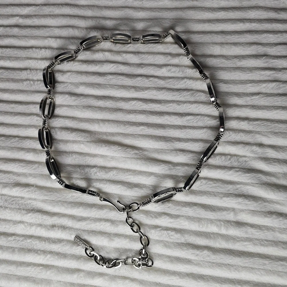 Silver Tone Oval Link Chain Belt OS Adjustable Modern Chic Chunky Heavy Solid